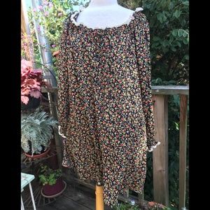 DÔEN Rayon Black Floral Mini Dress - Jillian - Crochet Trim - Floral Boho XS S